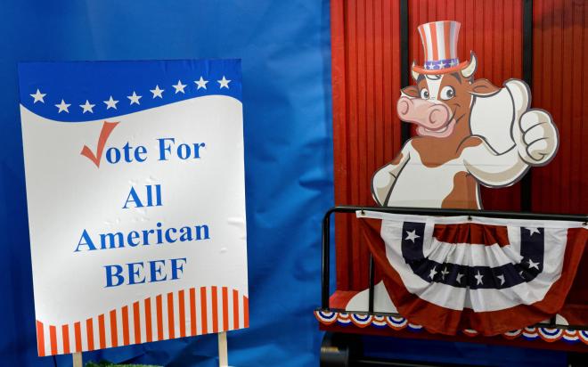 Sign saying 'Vote for all-American beef!'