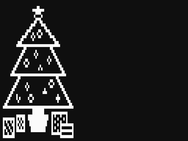 A tree and presents in TRS-80 graphics